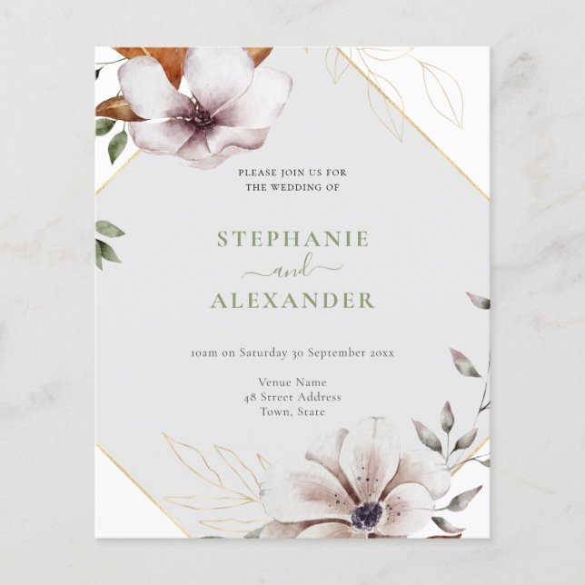 Budget Elegant Fall Floral Wedding Invite (Front)