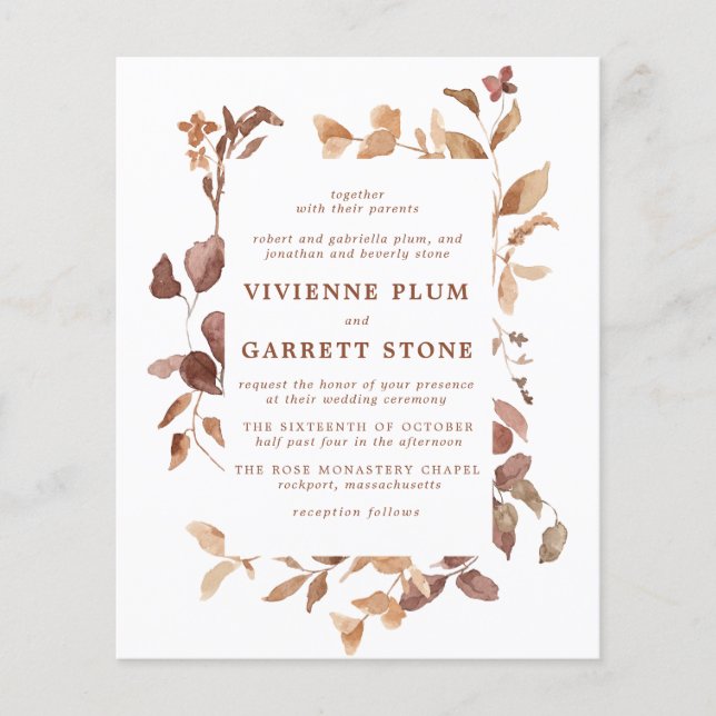 BUDGET Elegant Fall Leaves Wedding Invitation (Front)