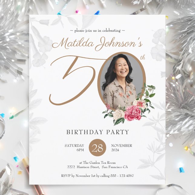 Budget Elegant Floral 50th Birthday Invitation (Budget Elegant Floral 50th Birthday Invitation)
