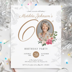 Budget Elegant Floral 60th Birthday Invitation