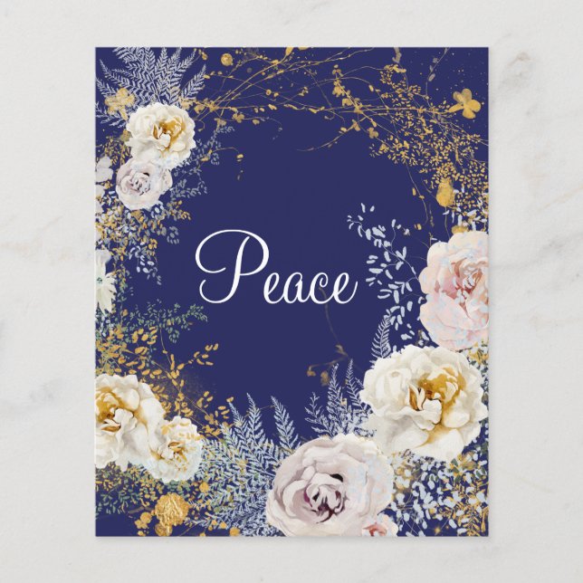 Budget Elegant Floral Blue Peace Chrismas Card (Front)