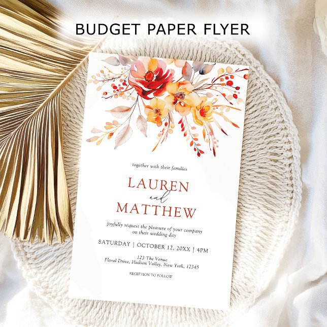 Budget Elegant Floral Fall Wedding Invitation Flyer (Budget elegant boho floral fall wedding invitation. A polished look at an affordable price.)