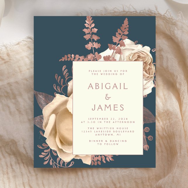 Budget Elegant Floral Ivory Rose Gold Teal Wedding (Creator Uploaded)