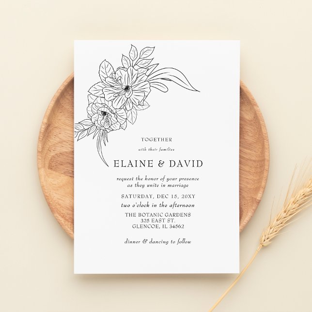 Budget Elegant Floral Sketch Wedding Invitation (Creator Uploaded)