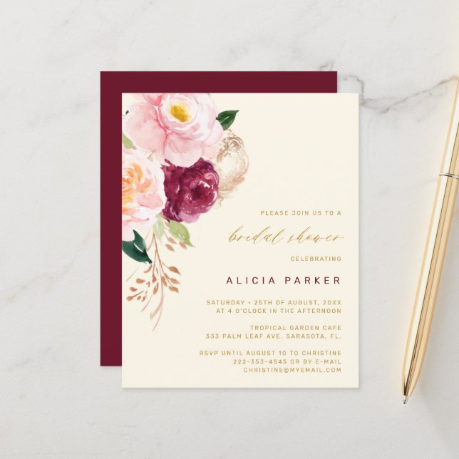 Budget elegant flowers bridal shower invitation (Front/Back In Situ)