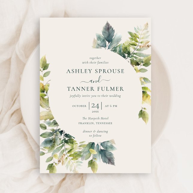 Budget Elegant Forest Leaves Greenery Wedding Invitation (Creator Uploaded)