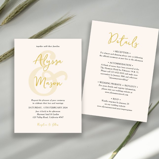 Budget Elegant Gold and Beige Ampersand Wedding Invitation (Creator Uploaded)