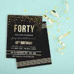 Budget Elegant Gold Confetti 40th Birthday Party<br><div class="desc">This formal, elegant, trendy, modern fortieth birthday party invitation is suitable for men or women. It comprises golden clean lines, stylish upper case gothic script and sophisticated fixed faux gold foil text on a black background with showers of sparkling, shimmering gold confetti and party streamers. The text has been designed...</div>