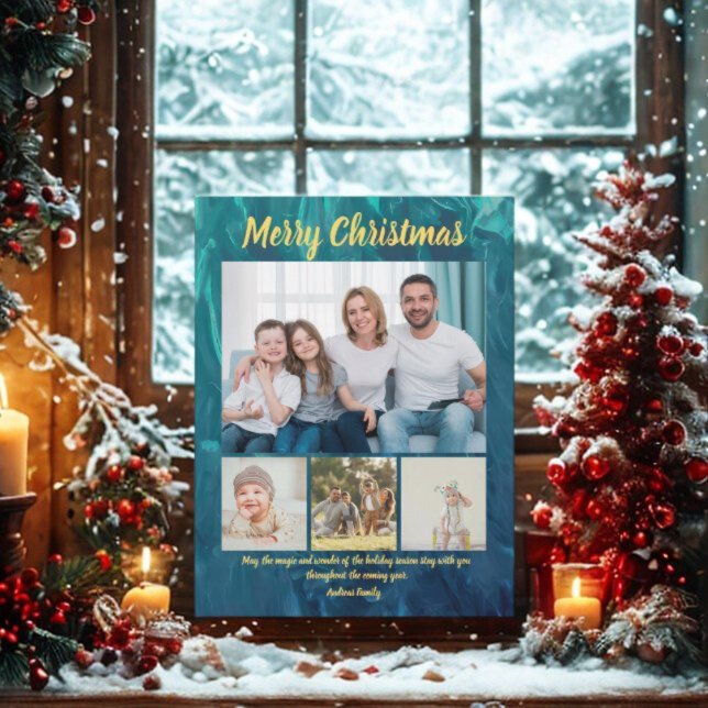 Budget Elegant Gold Coral Christmas 4 Photo  Holiday Postcard (Creator Uploaded)