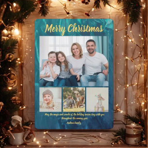 Budget Elegant Gold Coral Christmas 4 Photo  Invitation