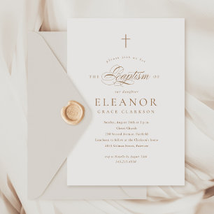 Budget Elegant Gold Cross Calligraphy Baptism Invitation