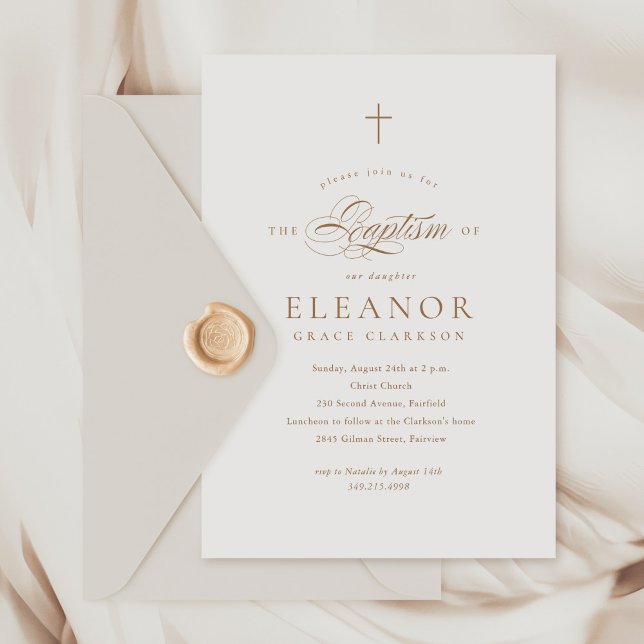 Budget Elegant Gold Cross Calligraphy Baptism Invitation (Creator Uploaded)