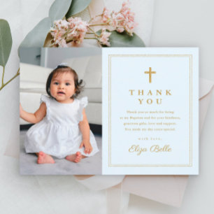 Budget Elegant Gold Cross Photo Baptism Thank You
