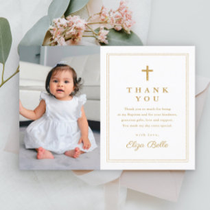 Budget Elegant Gold Cross Photo Baptism Thank You