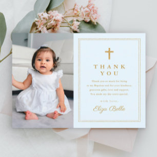 Budget Elegant Gold Cross Photo Baptism Thank You Postcard