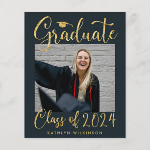 BUDGET Elegant Gold Glitter Blue GRAD Announcement
