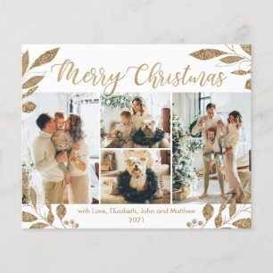 Budget Elegant Gold Leaves Photo Christmas Card