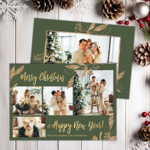 Budget Elegant Gold Leaves Photo Christmas Card