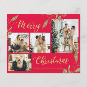 Budget Elegant Gold Leaves Photo Christmas Card