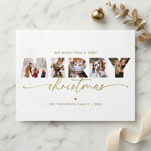 BUDGET Elegant Gold Merry Christmas Photo Collage