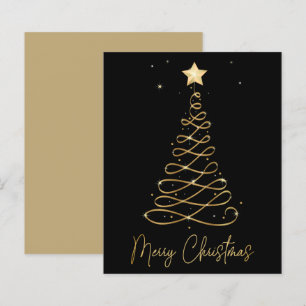 Budget Elegant Gold Merry Christmas Tree Flat Card