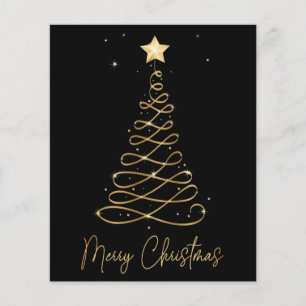 Budget Elegant Gold Merry Christmas Tree Flat Card