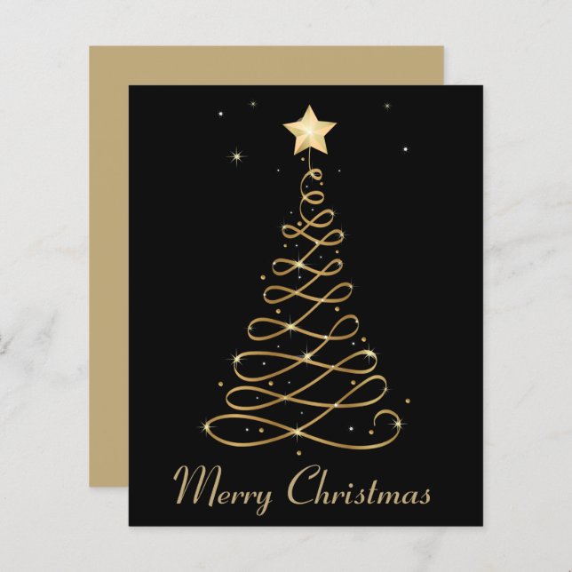 Budget Elegant Gold Merry Christmas Tree Flat Card (Front/Back)