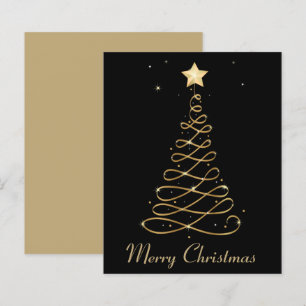 Budget Elegant Gold Merry Christmas Tree Flat Card