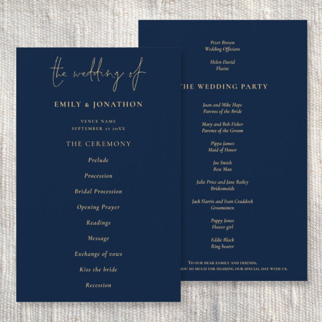 Budget Elegant Gold Navy Blue Wedding Program (Creator Uploaded)