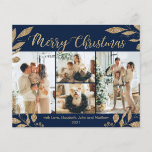 Budget Elegant Gold Navy Photo Christmas Card
