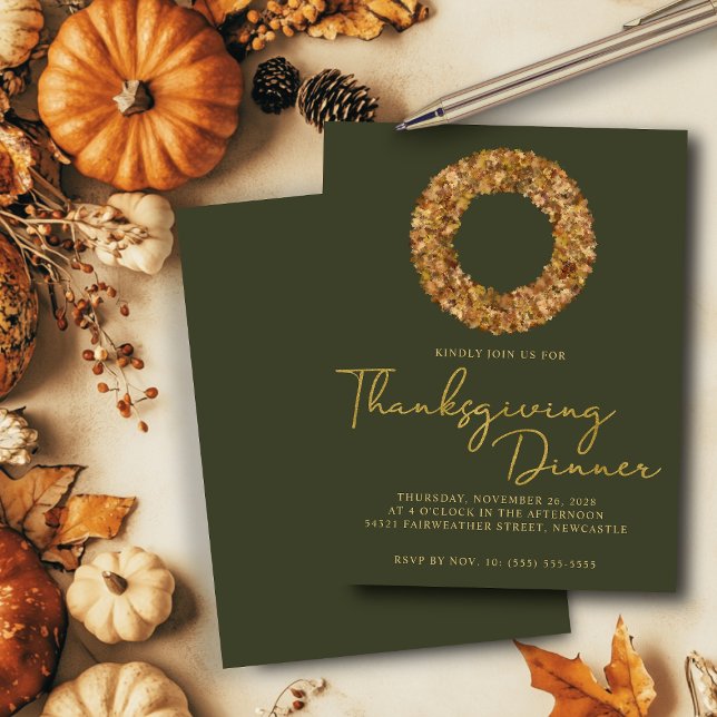 Budget Elegant Green Autumn Wreath Thanksgiving (Budget Elegant Green Autumn Wreath Thanksgiving Invitation)