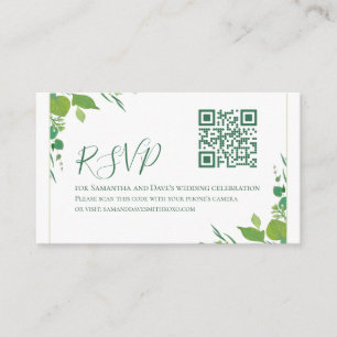 Budget Elegant Green Botanical Modern QR Code RSVP Enclosure Card