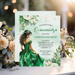 Budget Elegant Green Floral Princess Quinceañera