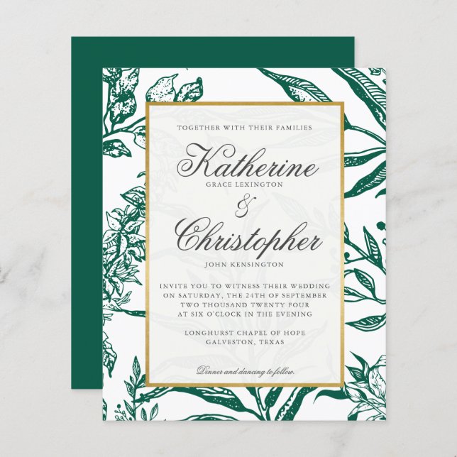 BUDGET Elegant Green Gold Botanical Wedding (Front/Back)