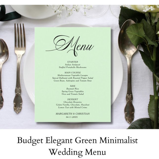 Budget Elegant Green Minimalist Wedding Menu (Creator Uploaded)