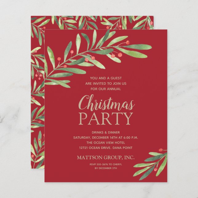 Budget Elegant Greenery Christmas Party Invitation (Front/Back)