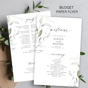 Budget elegant greenery leaves wedding program flyer