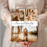 Budget Elegant Hand Lettered Wedding 3 Photo Flyer<br><div class="desc">Budget, Elegant, Modern Hand Lettered Wedding 3 Photo Collage Thank You personalized affordable low budget flyer. Stylish wedding thank you card template featuring three (3) photo on the front and one photo on the back. With the text "thank you" in a cursive hand lettered typography script font in black on...</div>