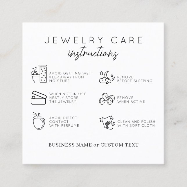 Budget Elegant Jewellery Care Instructions Thank Y Square Business Card (Front)