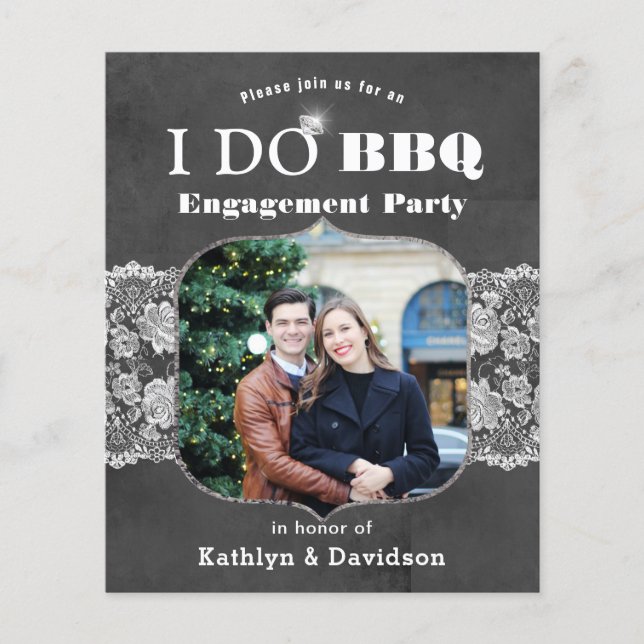 BUDGET Elegant Lace Photo Engagement Invitation (Front)