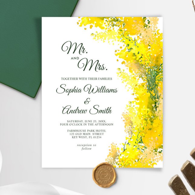 Budget Elegant Mimosa Floral Wedding Invitation (Creator Uploaded)