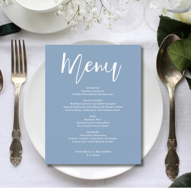 Budget Elegant Minimalist Dusty Blue Menu Flyer (Creator Uploaded)