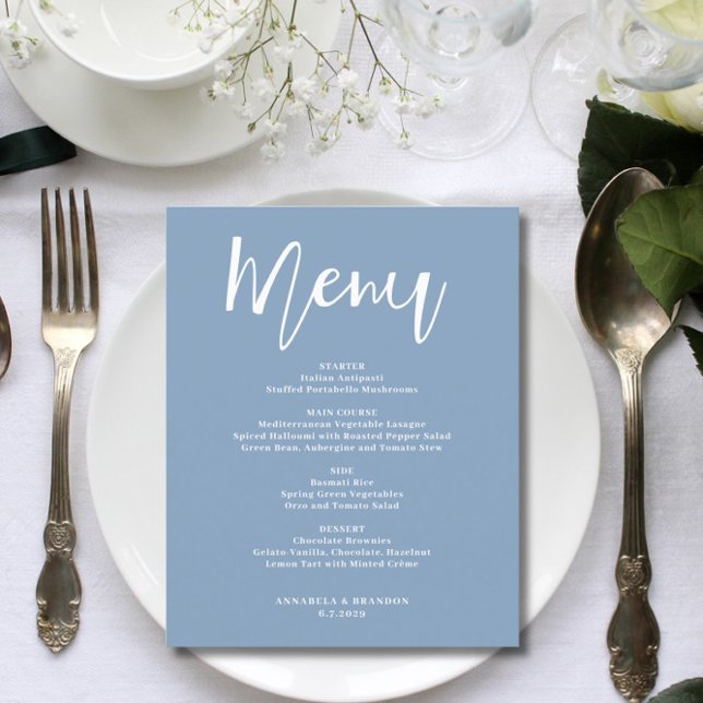 Budget Elegant Minimalist Dusty Wedding Blue Menu  (Creator Uploaded)