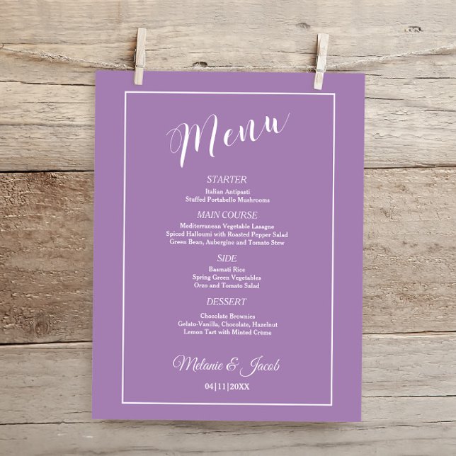 Budget Elegant Minimalist Lavender Flat Menu Card (Creator Uploaded)