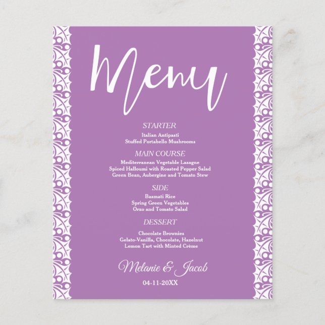Budget Elegant Minimalist Lavender Menu (Front)
