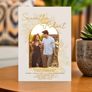 Budget Elegant Modern Boho Arch Photo Invitation