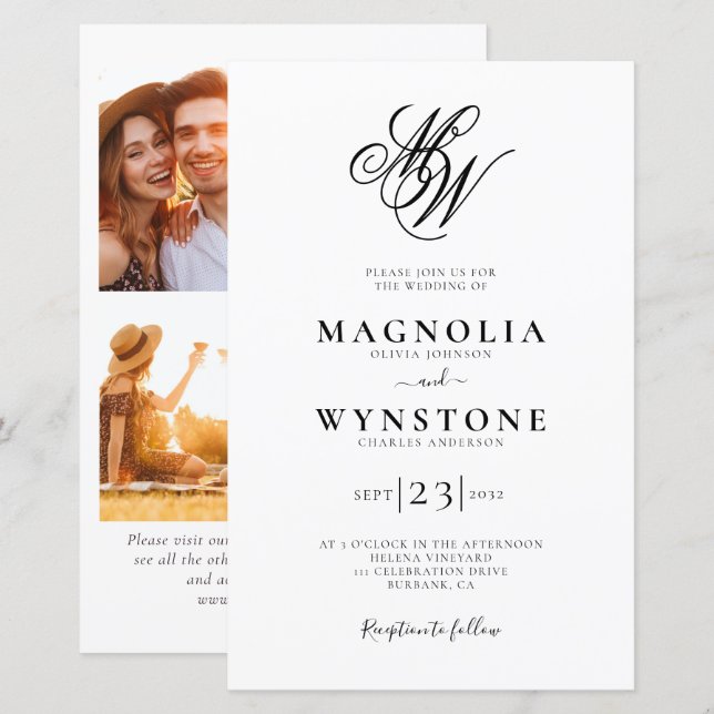 Budget Elegant Monogram Photos Wedding Invitation (Front/Back)