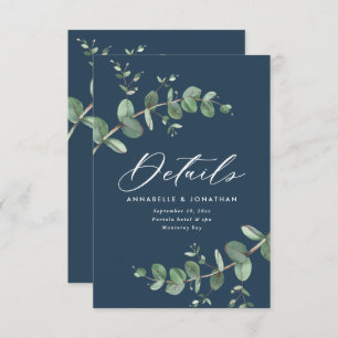 Budget elegant navy blue eucalyptus wedding RSVP