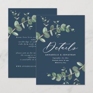 Budget elegant navy blue eucalyptus wedding RSVP Card