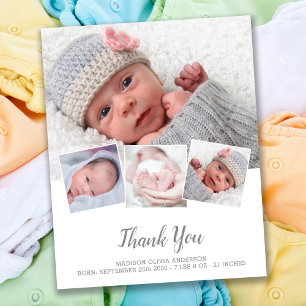 Budget Elegant New Baby 4 Photo Birth Thank You 